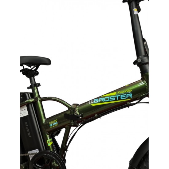 Broster Techla - Hidrolik Disk Fren - Elektrikli Katlanır Bisiklet - Metalik Yeşil