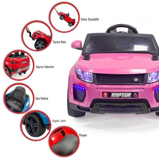 Raptor 12V Uzaktan Kumandalı Çift Motorlu Akülü Araba | Pembe