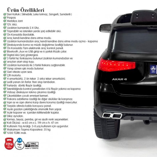 Akar Admire GT 12V Kumandalı Akülü Araba Siyah