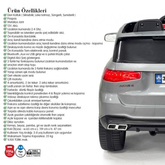 Akar Boss GT 12V Kumandalı Akülü Araba Gri