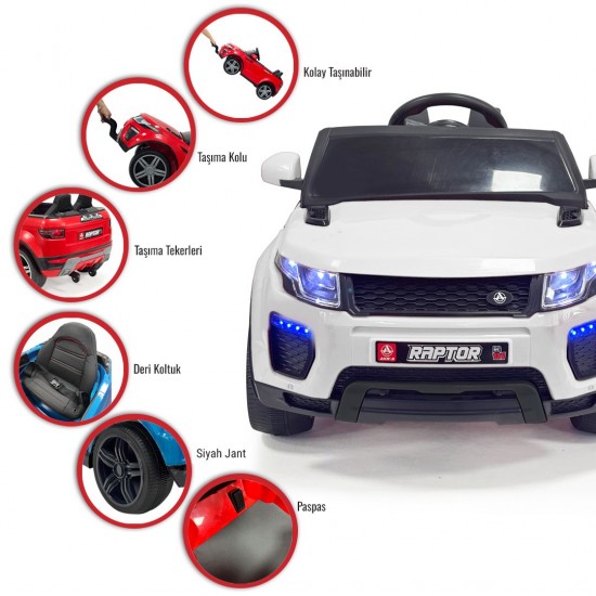 Raptor 12V Uzaktan Kumandalı Çift Motorlu Akülü Araba | Beyaz