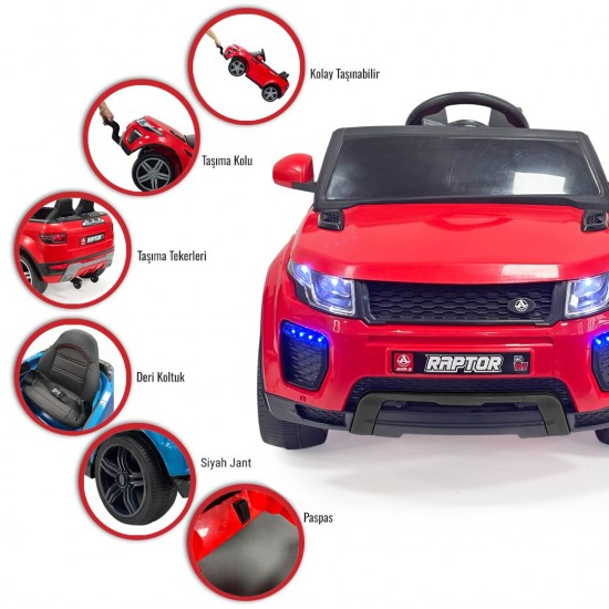 Raptor 12V Uzaktan Kumandalı Çift Motorlu Akülü Araba | Kırmızı
